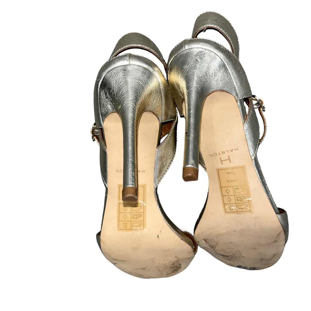 Halston Gold Sandal Heels Adjustable Ankle Strap Size 9M - Picture 6 of 7